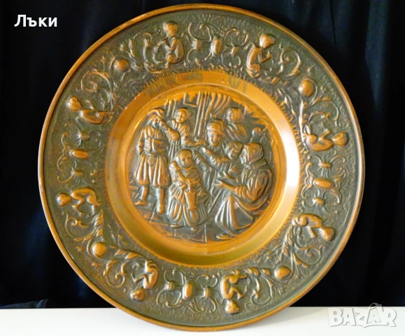 Медна чиния,пано,битова медна картина 38 см. 
