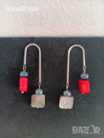 Обици корал, седеф и перли, снимка 7 - Обеци - 50744294