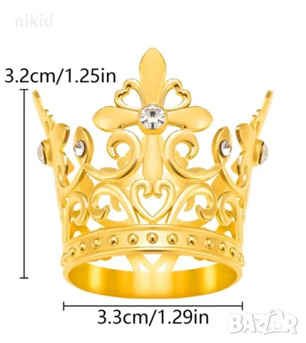 Малка корона с декор сърце и цвете с камъчета метална за украса декор на торта парти