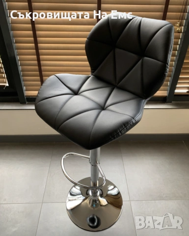 Комплект от 2 бар стола с регулируема височина, 360° механизъм, с противоплъзгащ се крак, хромирана , снимка 5 - Столове - 53959637