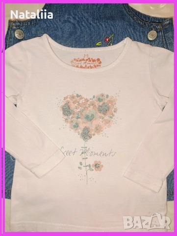 Комплект за момиче 2 г. (23 м.) — дънкова рокля + тениска с дълъг ръкав, снимка 3 - Комплекти за бебе - 51846965