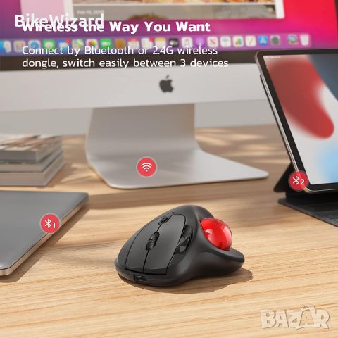 Безжична мишка с тракбол Nulea M501, акумулаторна ергономична лесно управление с палец НОВА , снимка 4 - Клавиатури и мишки - 46320808