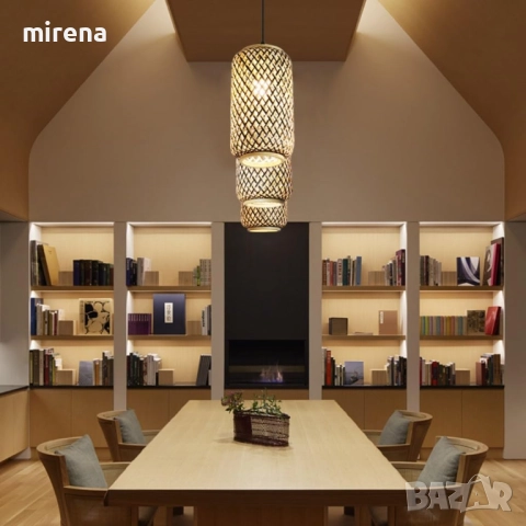 Полилей Лампа VENUS ратанова с три глави винтидж 50 см черна основа, снимка 18 - Лампи за таван - 51423444