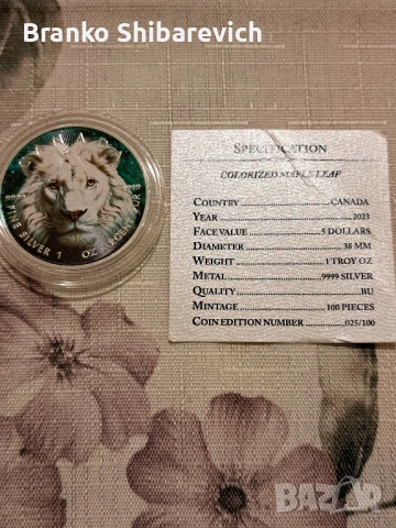 Красива сребърна монета от Канада, 100 бр. за цял свят., снимка 3 - Нумизматика и бонистика - 53336842