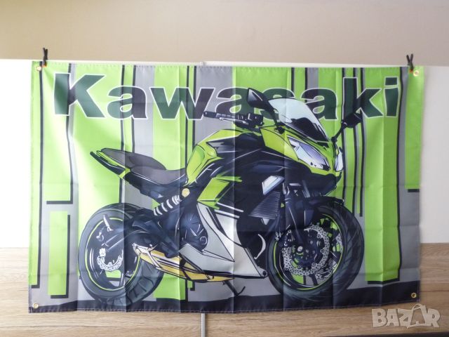 Kawasaki знаме флаг Ninja Кавазаки мотоциклети реклам зелено, снимка 1 - Друго търговско оборудване - 45307264