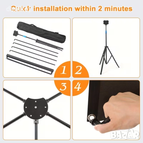 80" Проекционен екран със стойка – компактен, 4K, бърз монтаж, снимка 3 - Плейъри, домашно кино, прожектори - 53201575