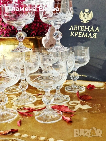 комплект от 11 бр. гравирани кристални чаши , снимка 8 - Чаши - 53173278