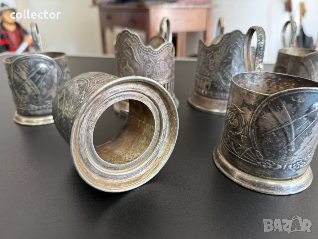 Комплект от шест броя поставки за чаши. №7857, снимка 7 - Антикварни и старинни предмети - 53451726