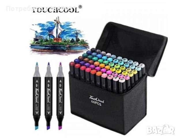 Комплект двустранни маркери с алкохолна основа + калъф за съхранение, снимка 4 - Рисуване и оцветяване - 52714417