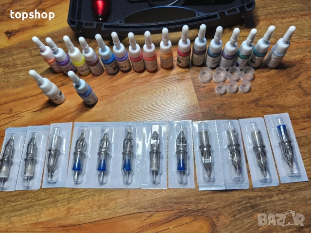 ТЕСТВАН професионален комплект за татуировки, машинка, ротационни писалки с патрони, захранване..., снимка 9 - Друго оборудване - 51598025