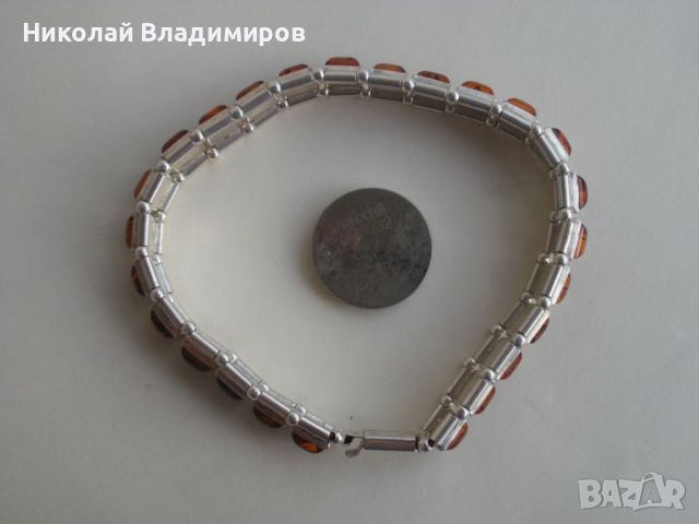 Сребърна руска гривна с кехлибар бижу, снимка 4 - Гривни - 46146087