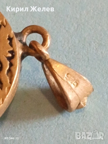 Сребърен медальон с позлата изобразяващ Турското знаме с червен Корал 51825, снимка 7 - Колиета, медальони, синджири - 53003851