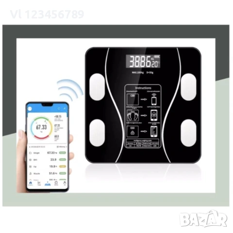 Интелигентен кантар за тяло, смарт приложение,19 параметъра;  до 180 Kg