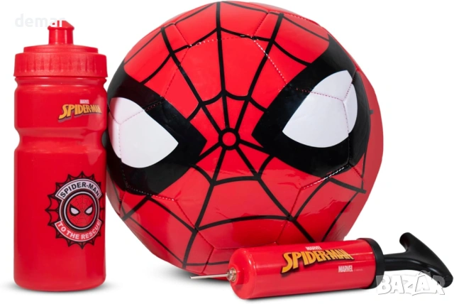 Официално лицензиран комплект за подарък с тема „Спайдърмен“ - топка размер 3, помпа и бутилка