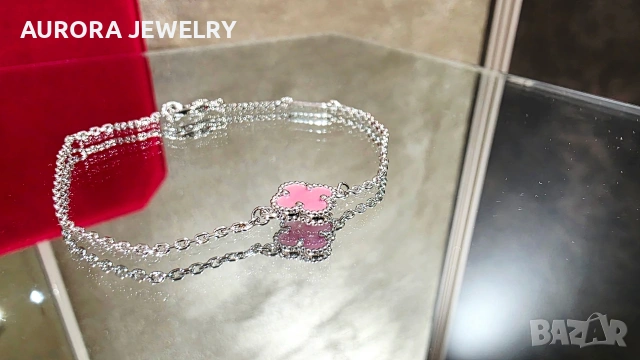 Van Cleef & Arpels VCA 1 Motif Silver Pink Opal Sweet Alhambra Дамска Гривна, снимка 4 - Гривни - 53454356