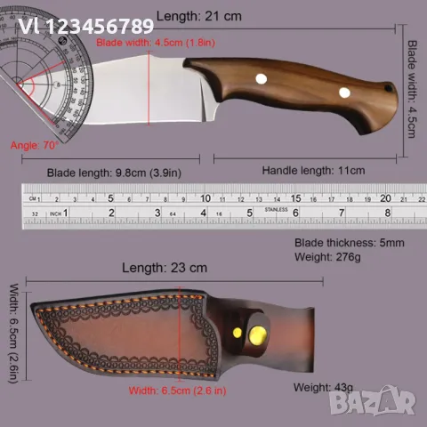 Ръчно изработен нож WPKOPYA 110х230,орех,кожа, снимка 10 - Ножове - 47457334
