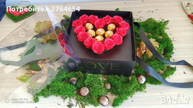 Подаръчна кутия със сапунени рози и бонбони, снимка 10 - Други - 52524787