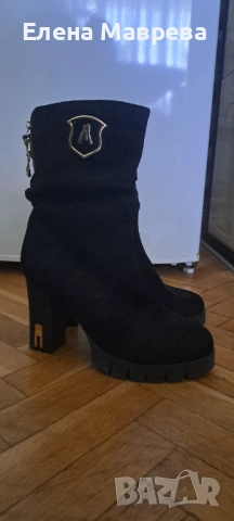 Дамски зимни велурени боти с ток , снимка 6 - Дамски боти - 51504112