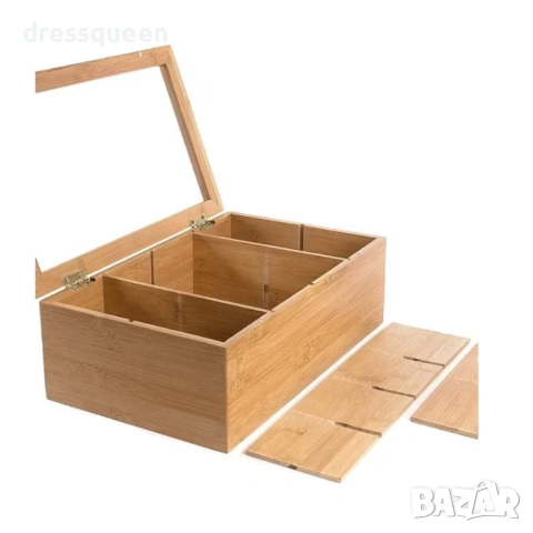 4633 „Луксозна бамбукова кутия за чай със стъклен капак – Елегантност за 8 вида чай“, снимка 3 - Други стоки за дома - 53653635