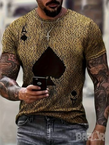 Мъжка тениска с къс ръкав,геометричен 3D принт с дизайн на Асо Пика, снимка 1 - Тениски - 46365635