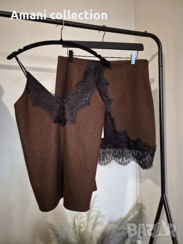 Топ и пола с вълна и дантела LBD, снимка 4 - Поли - 52419388