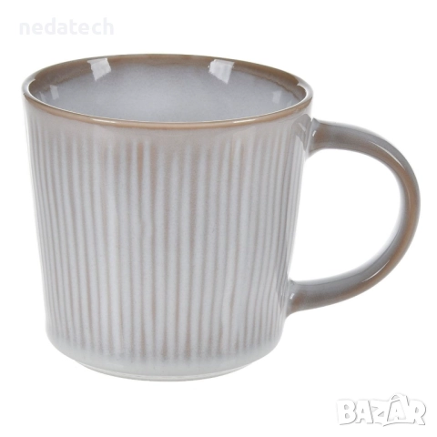 Керамична чаша с  вертикални линии, Сив - Бежов, 480мл., снимка 2 - Чаши - 51764669