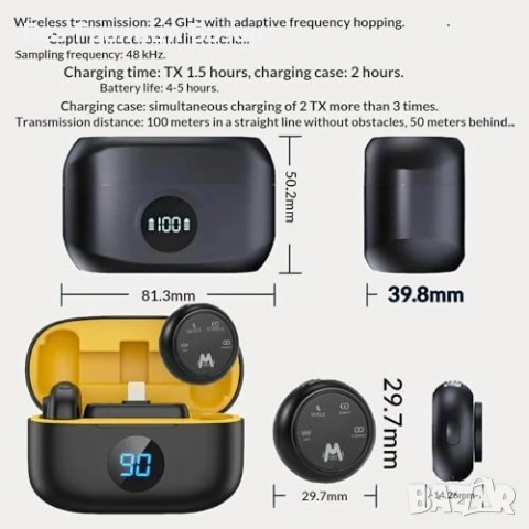 Нов Безжичен лавалиерен микрофон за iPhone Android с кейс шумопотискане за TikTok YouTube Podcast, снимка 9 - Други - 54090143