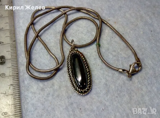 СТИЛНО ФЕШЪН АРТ СРЕБЪРНО КОЛИЕ СРЕБРО 925 с ЛЪСКАВ ПОЛИРАН КАМЪК ХЕМАТИТ 40042