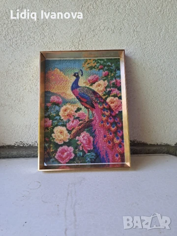 Диамантен гоблен паун-готов и рамкиран, снимка 4 - Гоблени - 50644953