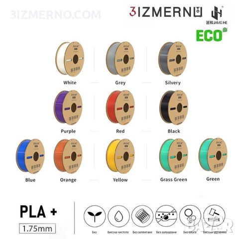 Филамент PLA+ 3IZMERNO / Jamg He 1.75mm, 1kg, 50-300mm/s (различни цветове), снимка 3 - Консумативи за принтери - 45420039