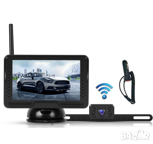 Безжична камера с монитор, за паркиране, бус, заден ход, кола, автобус, автомобил, задно виждане 12V