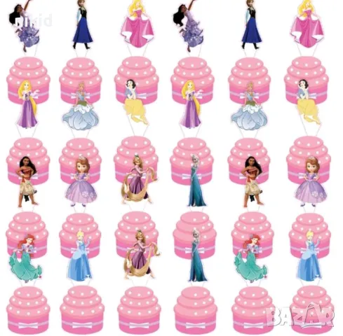 24 бр Принцеси Дисни къси картонени топери топер за торта мъфини, снимка 3 - Други - 50158054
