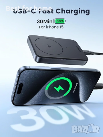 UGREEN  10000mAh 30W Qi2 сертифицирана магнитна безжична външна батерия за iPhone серия, снимка 4 - Оригинални батерии - 51759110
