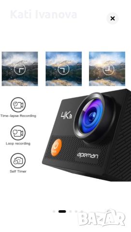 Спортна екшън  Apeman A80, Ultra Hd 4K, 20 MP, Под вода 40 м, Wi-fi hotspot, Комплект  аксесоари, снимка 3 - Спортна екипировка - 46039367