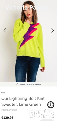 Луксозен финоплетен пуловер OUI – електриков лайм, Made in Italy, M, снимка 13 - Блузи с дълъг ръкав и пуловери - 53891643