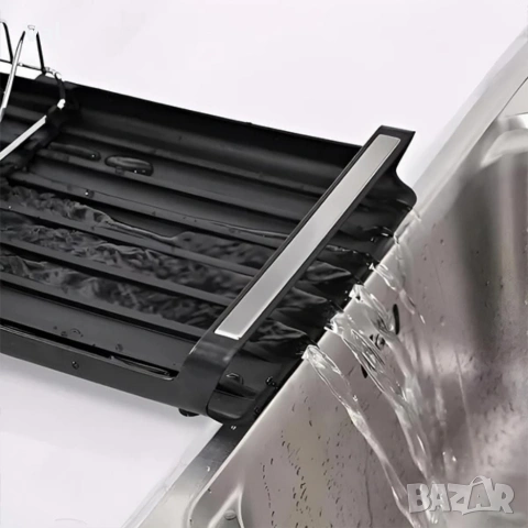 Разтегателен сушилник за съдове и прибори с дренажна тава – компактен кухненски отцедник за мивка, снимка 4 - Други стоки за дома - 53301521