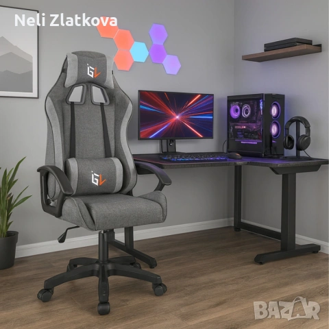 Ергономичен геймърски офис стол с лумбална и шийна опора – комфорт за игра и работа без умора