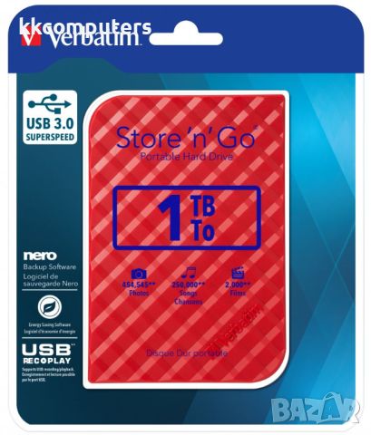 Външен Твърд диск 1TB Verbatim Store 'N' Go - 53203, снимка 1 - Твърди дискове - 46317705