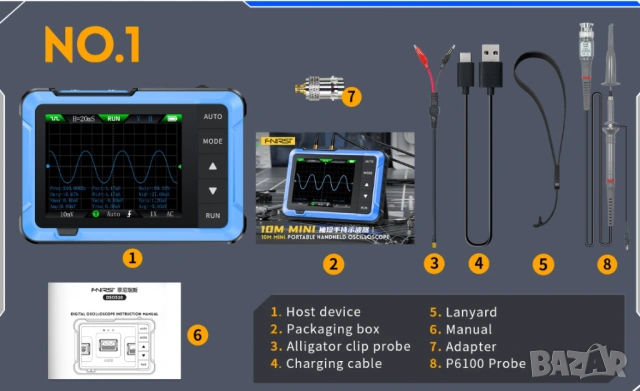 2в1 Цифров Осцилоскоп DSO510 10MHz 48MS/s Лента Честота 0-50KHz Сигнал Генератор ± 400V Напрежение, снимка 14 - Друга електроника - 53828088