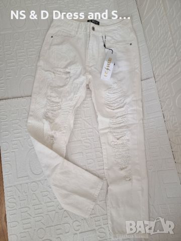 Дамски бял панталон с накъсан ефект , снимка 1 - Панталони - 46229571