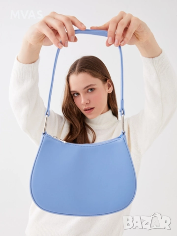 Нова дамска чанта за рамо багета светло синя, снимка 4 - Чанти - 49745099