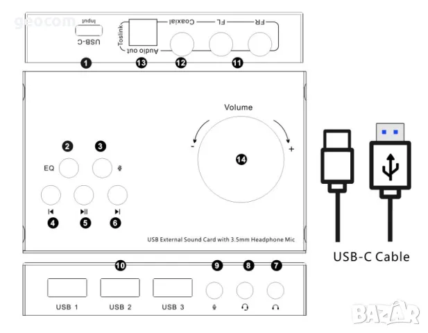 KCEVE KC-U004 USB външна звукова карта (Plug&Play), снимка 7 - Други - 49892607