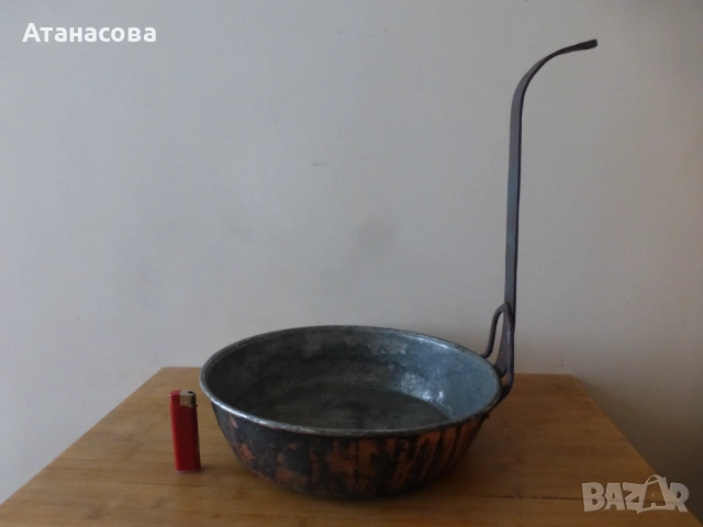 Стар голям меден тиган 1930 г, снимка 4 - Антикварни и старинни предмети - 53581896