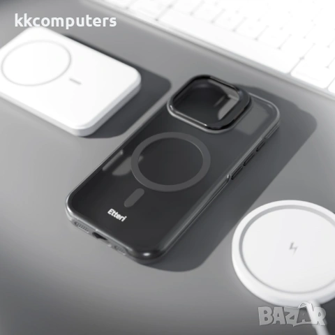 Кейс Etteri Morning Fog с Magsafe и стойка, За iPhone 17 Pro Max (6.9), Черен и Протектор, снимка 6 - Калъфи, кейсове - 54203587