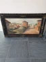 150х89см/стара голяма картина масло върху платно/испанско село-каменни къщи/барокова дървена рамка, снимка 1