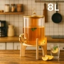 Голям диспенсър за напитки 8L с дървена стойка и златист кран, снимка 2