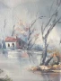 67х55см/голяма картина масло върху платно/есенен пейзаж/къща-река-дървета/дървена рамка, снимка 3