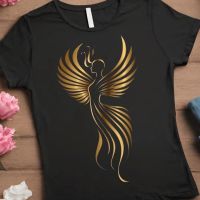 Дамска тениска със щампа ангел в златисто, снимка 1 - Тениски - 46154824