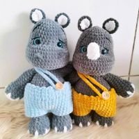 Плетена плюшена играчка - хипопотам и носорог, снимка 1 - Плюшени играчки - 45237659
