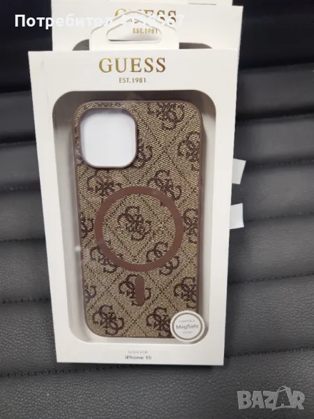 Защитен калъф Guess с метално лого PU, за iPhone13, Magsafe, кафяв, снимка 1